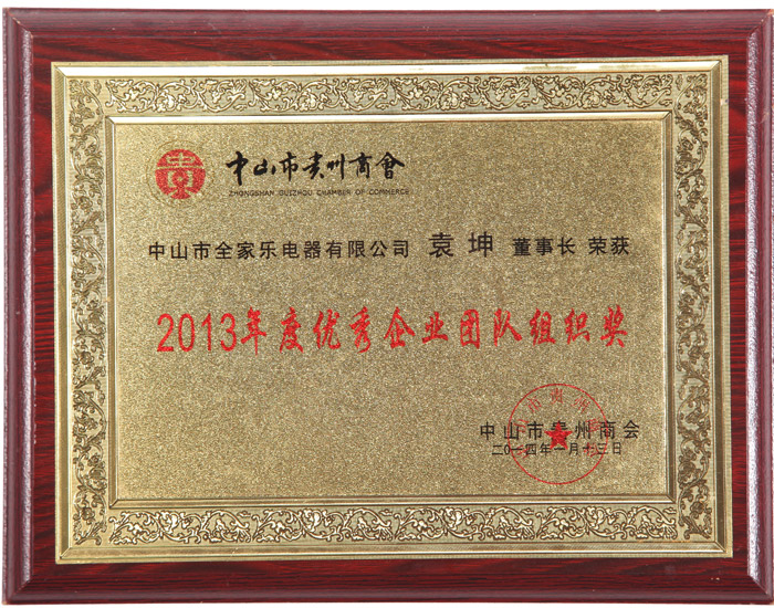 2013年度優(yōu)秀企業(yè)團(tuán)隊(duì)組織獎